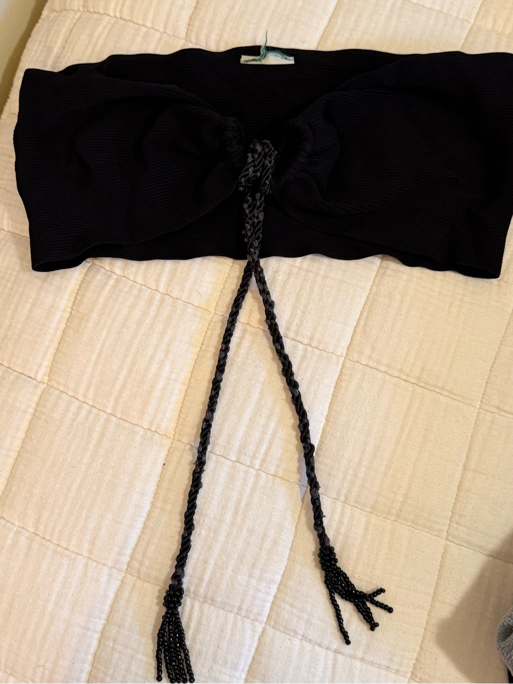 FARM Rio Black Bandeau Tie-Front Bralette with Braided Ties